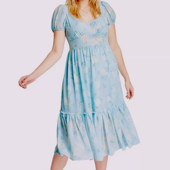 LoveShackFancy Sophia Chiffon Dress Target Colab Soft Blue Floral Midi Sz 4